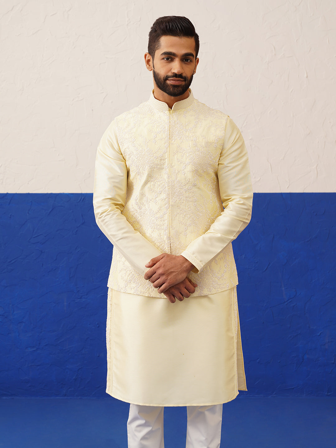 Lemon Yellow bundi kurta set