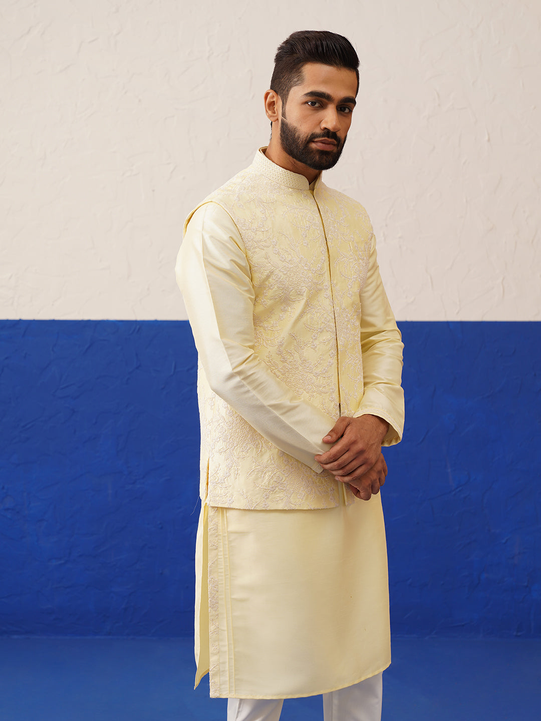 Lemon Yellow bundi kurta set