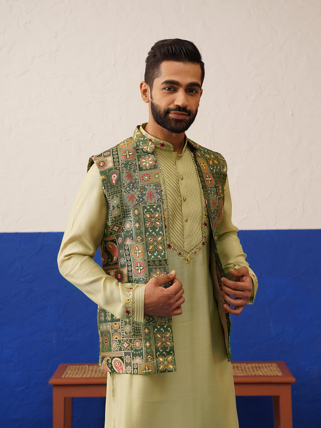 Multi color brocade banarasi jacket set