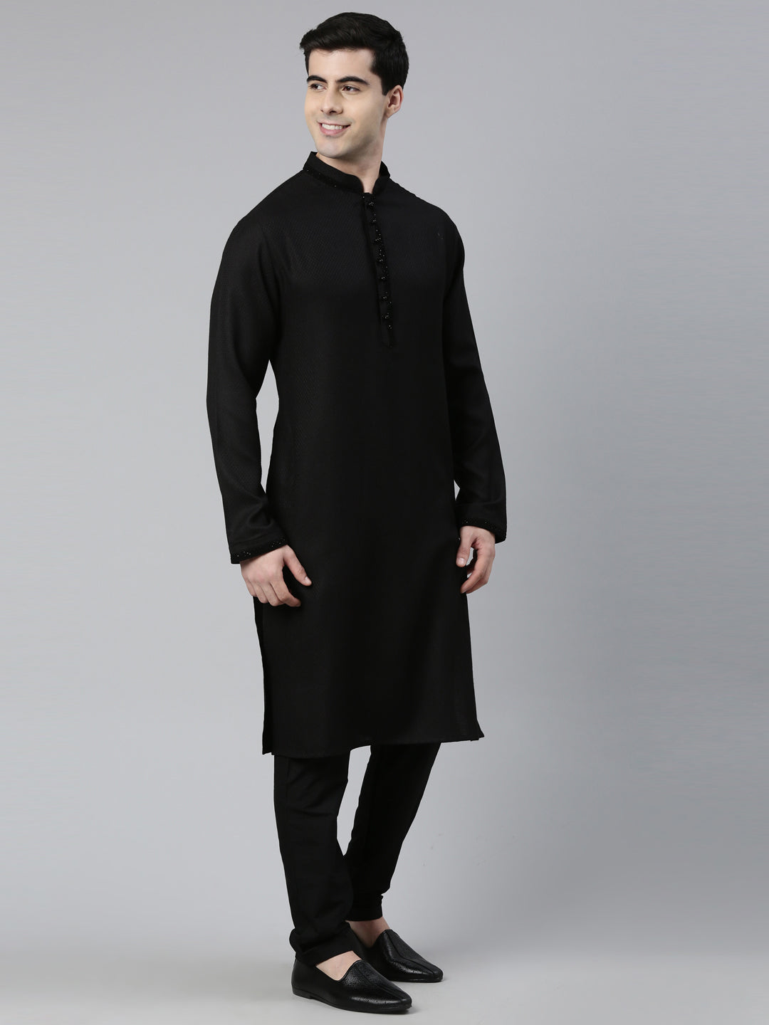 Black Cotton Kurta Set