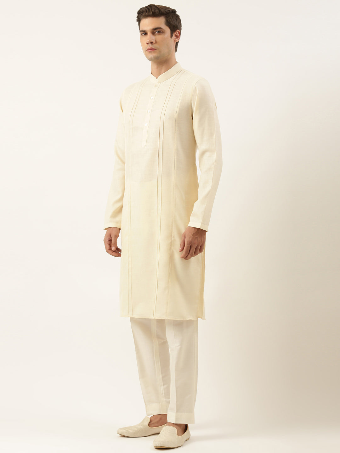 Cream Cotton Pintux Kurta Set