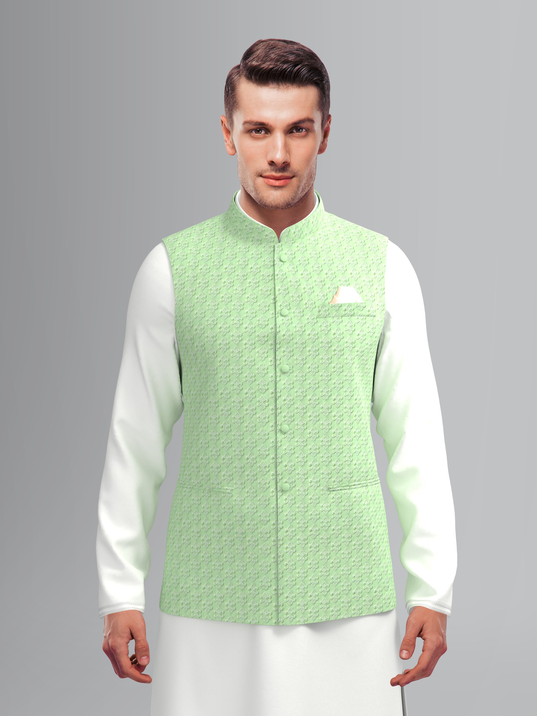 Light green chikankari Jacket kurta Set