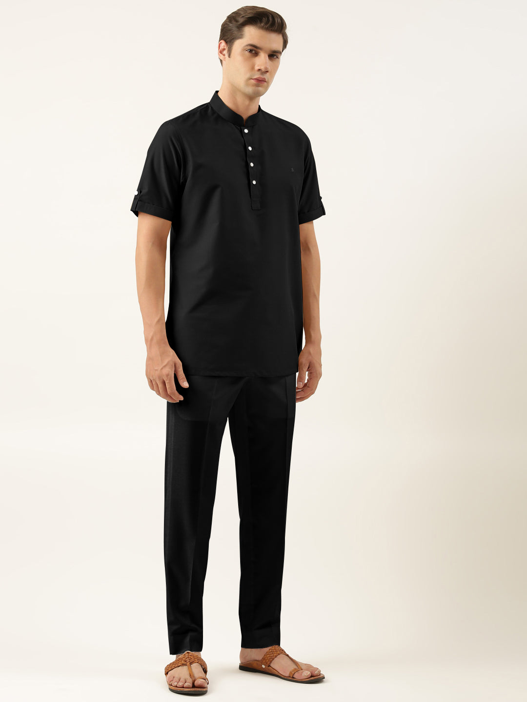Black Cotton Short Kurta Set