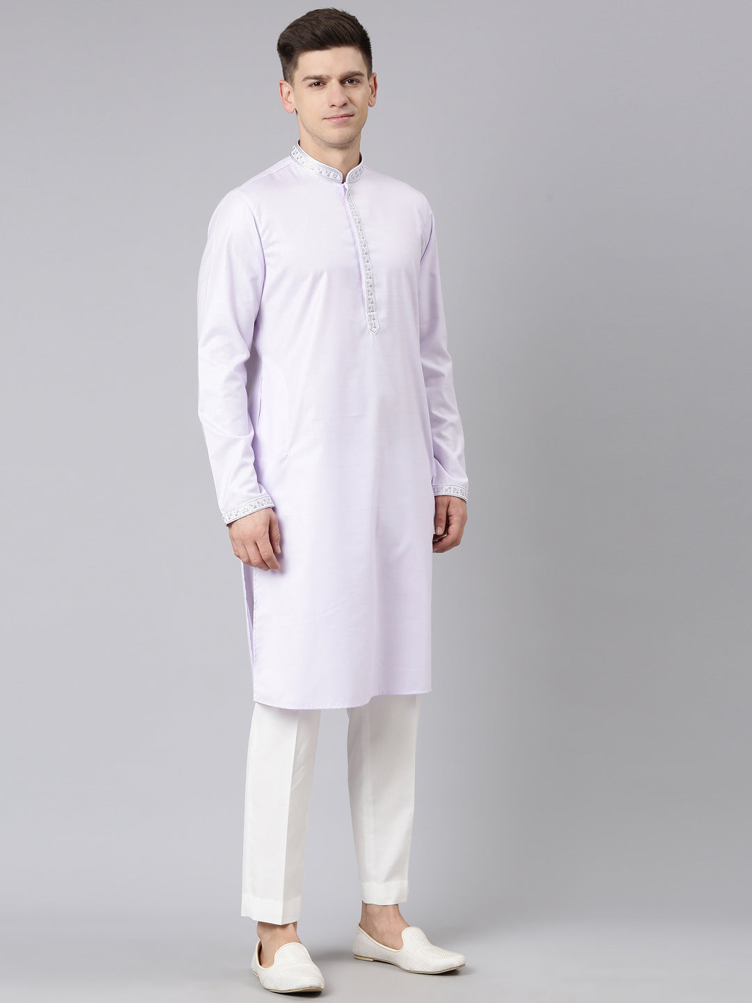Lavender Cotton Embroidery Kurta Set