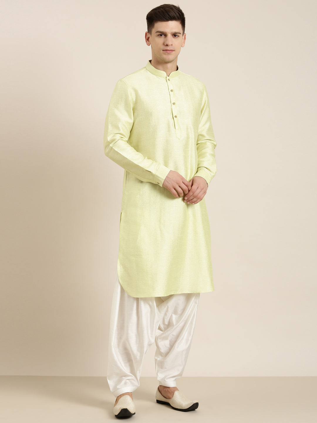 Pastel Green Jacquard Jacket With Kurta Set