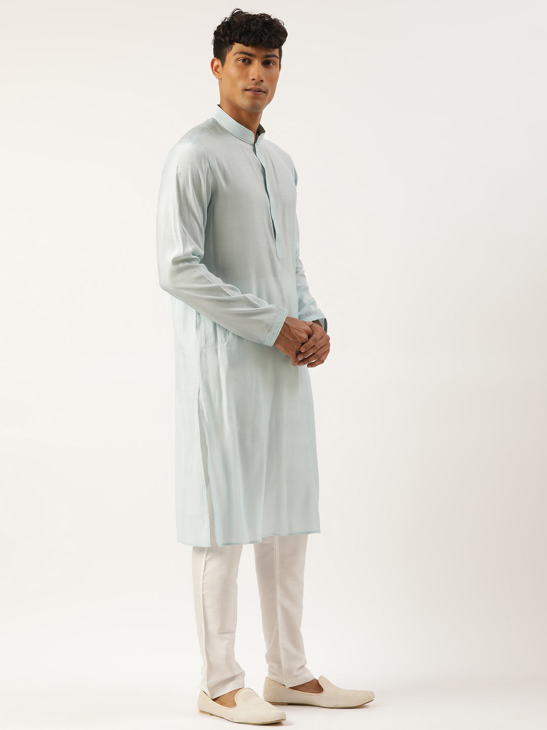Light Blue Banarasi Jacquard Jacket with Kurta Set