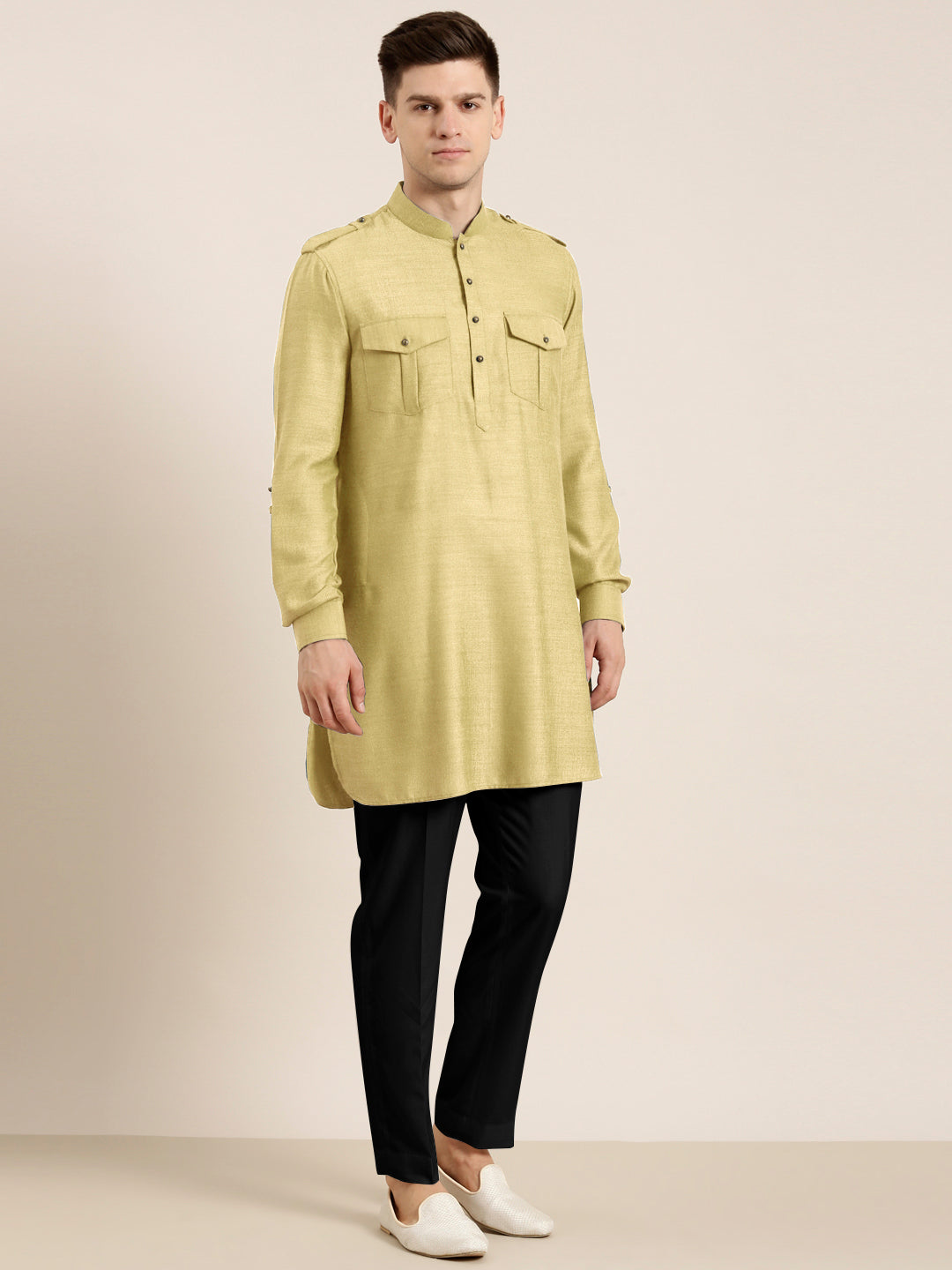 Greenish Beige cotton Short Pathani