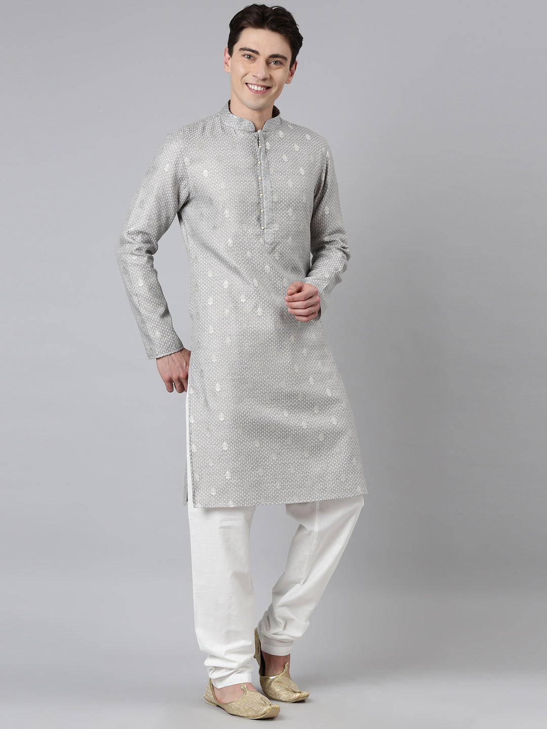 Grey Chanderi Kurta Set