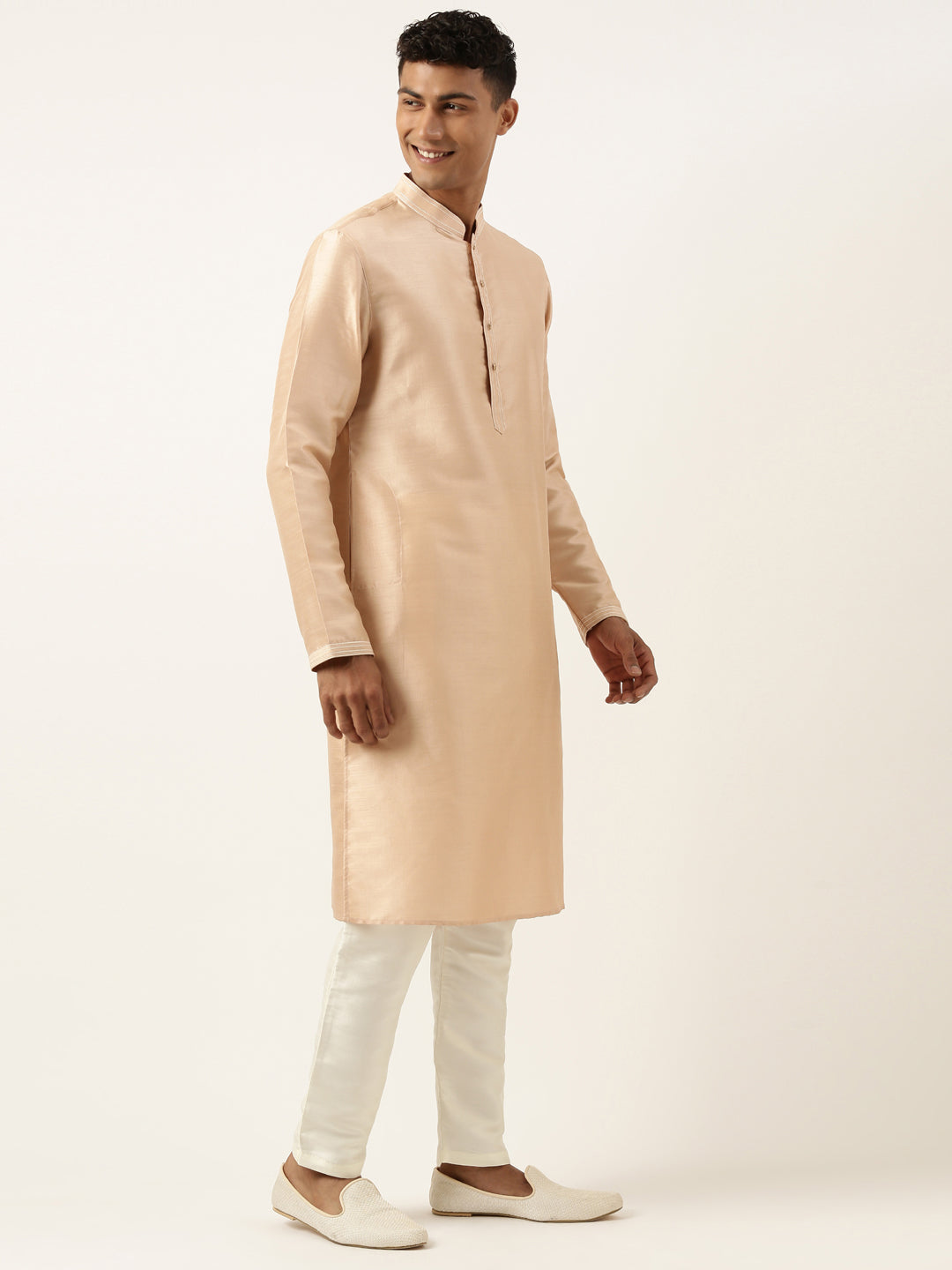 Peach Jacquard Jacket Kurta Set