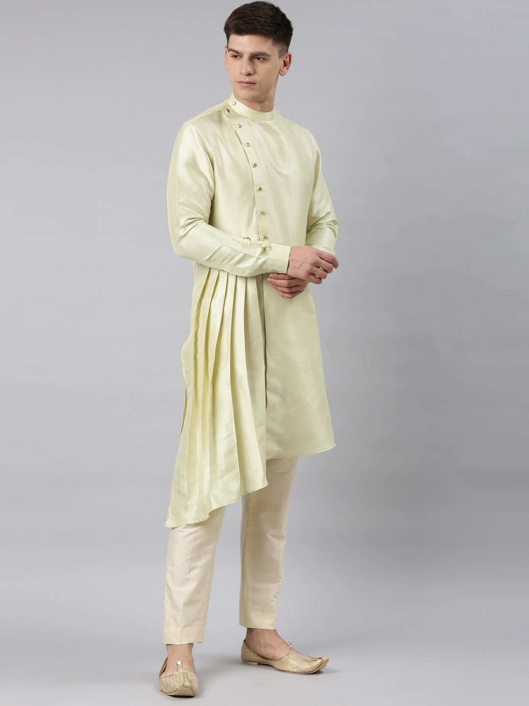 Mint Green Waistcoat Jacket With Mint Crushed Kurta