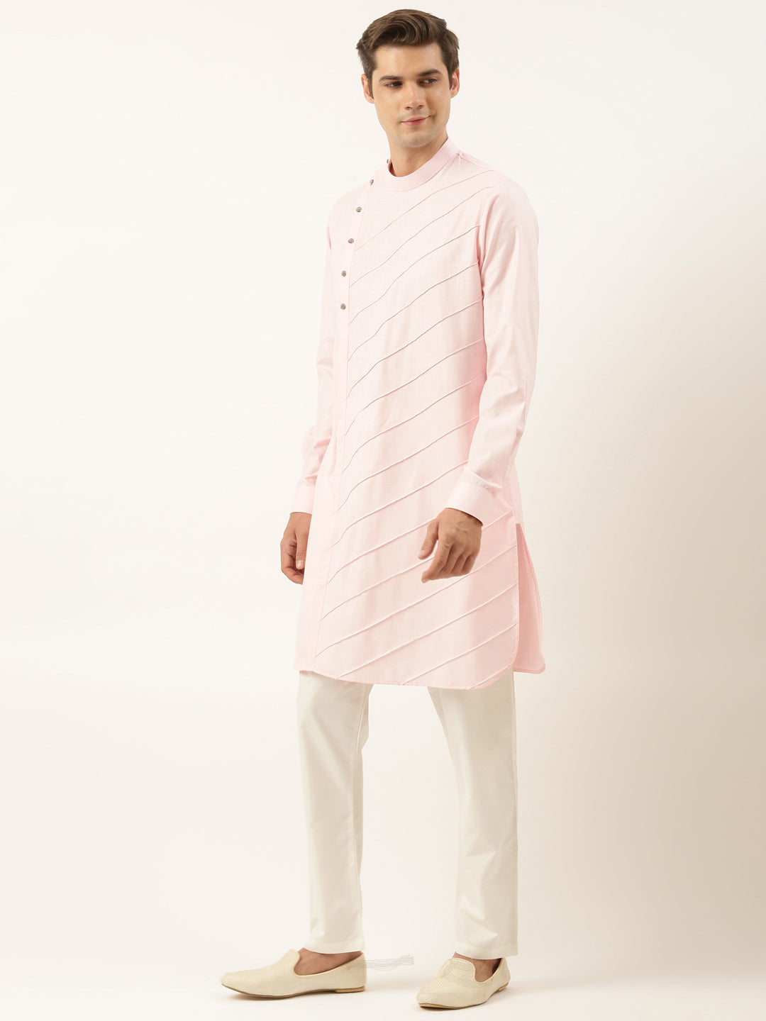 Light Pink Pintux Cotton Side Open Kurta Set