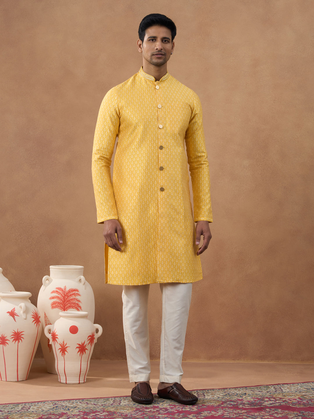 Festive Yellow Front Open Kurta Set