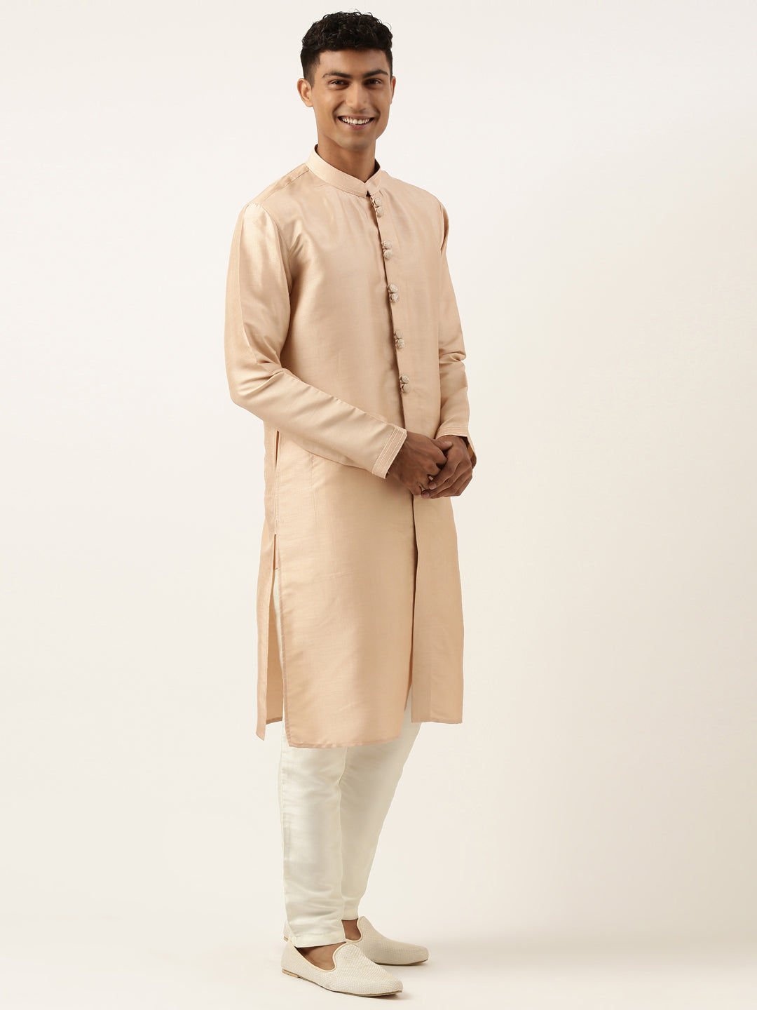 Peach Jacquard Indowestern Set