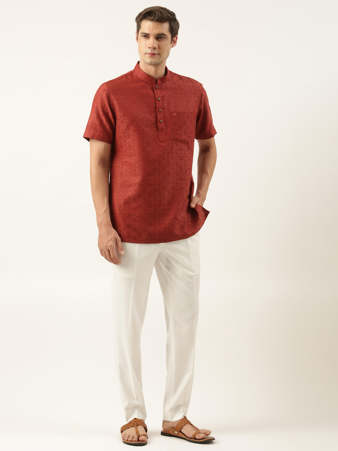 Rust cotton Jacquard Short Kurta