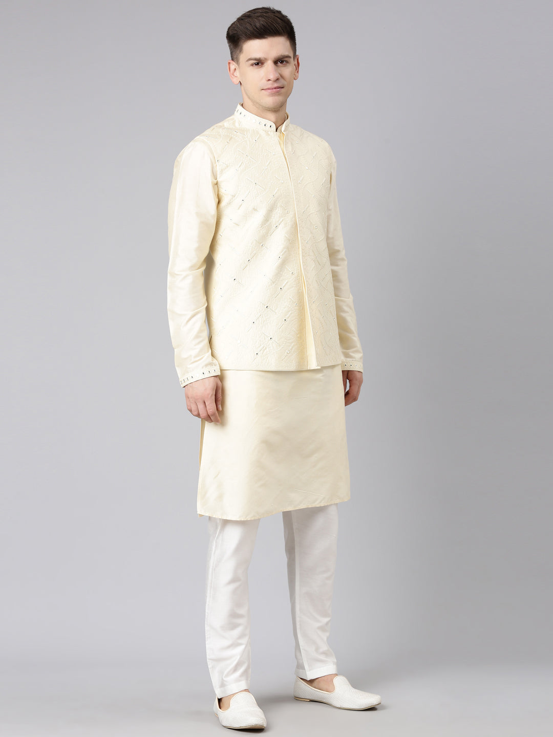 Beige Dori Embroidery Jacket Kurta Set