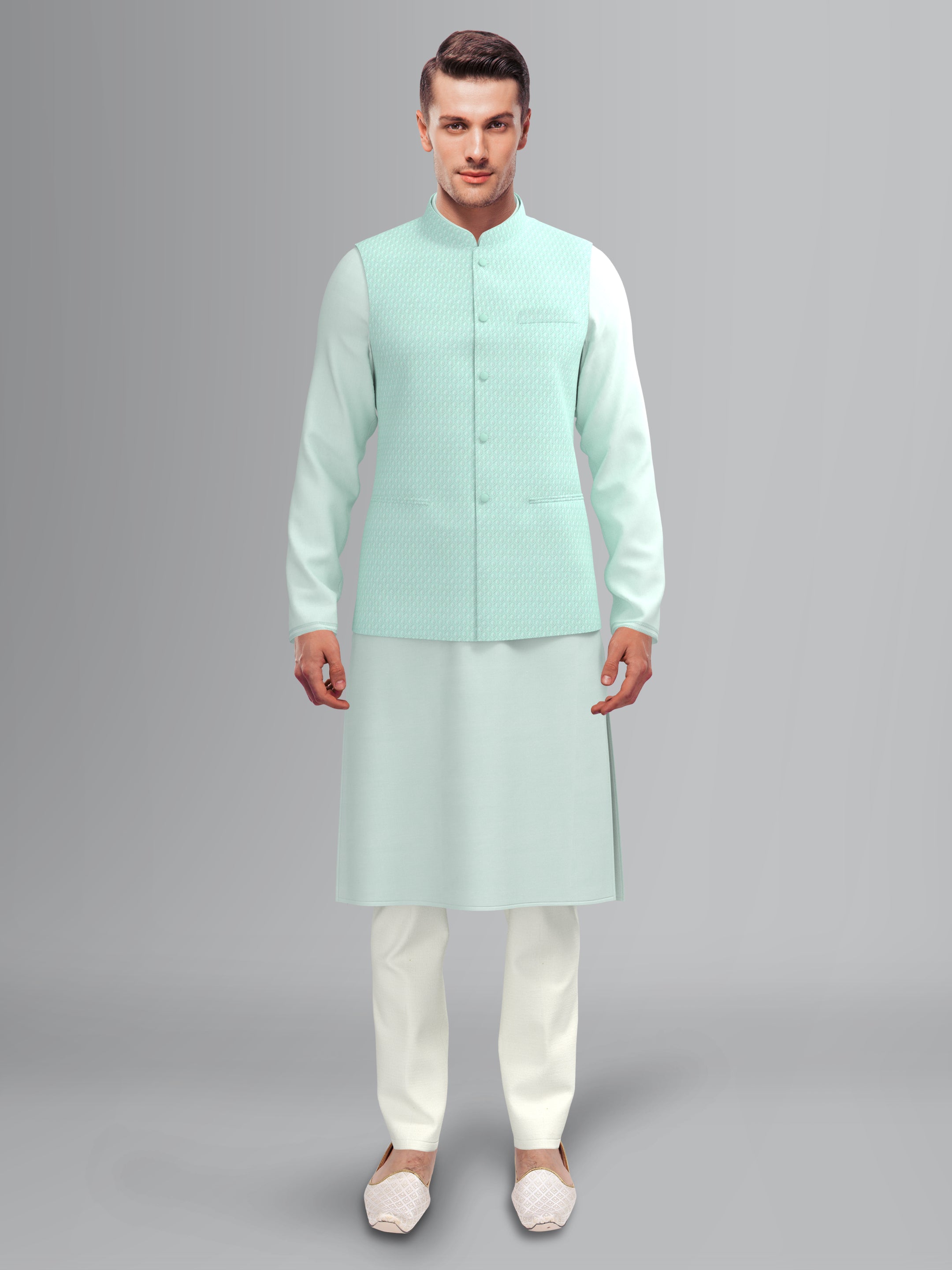 Light Blue chikankari Jacket kurta Set