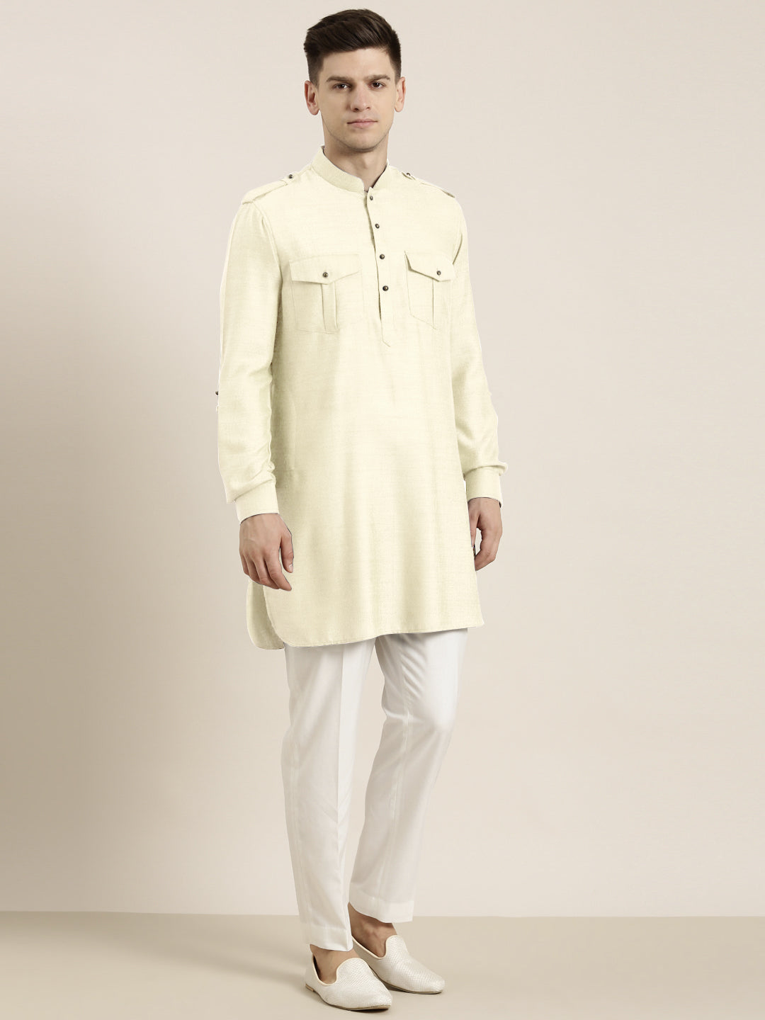 Cream cotton Short Pathani