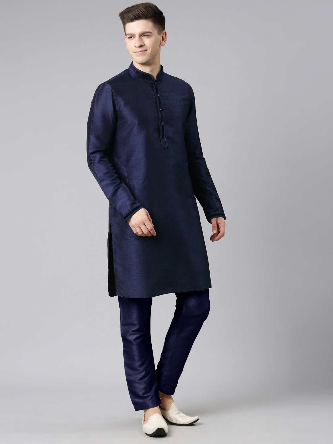 Blue Pleated Jacket Kurta Set