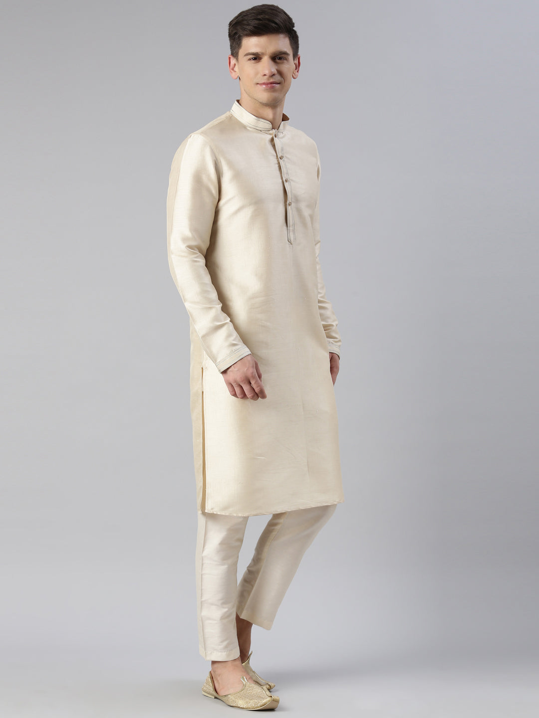 Grey Banarasi jacquard Jacket Kurta Set