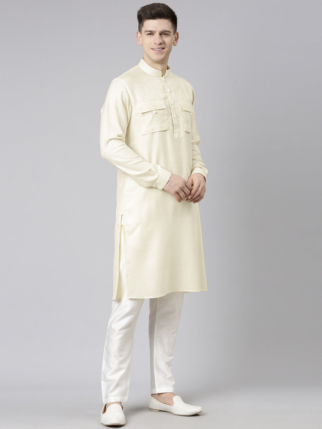 Cream Pathani Kurta Set