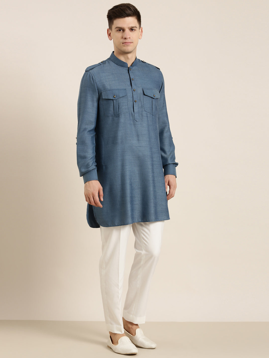 Denim Blue cotton Short Pathani