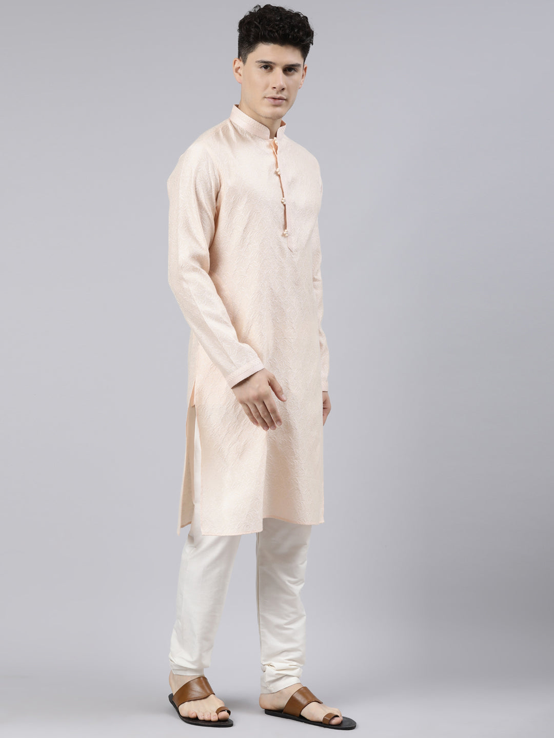 Light Peach Jacquard Kurta Set