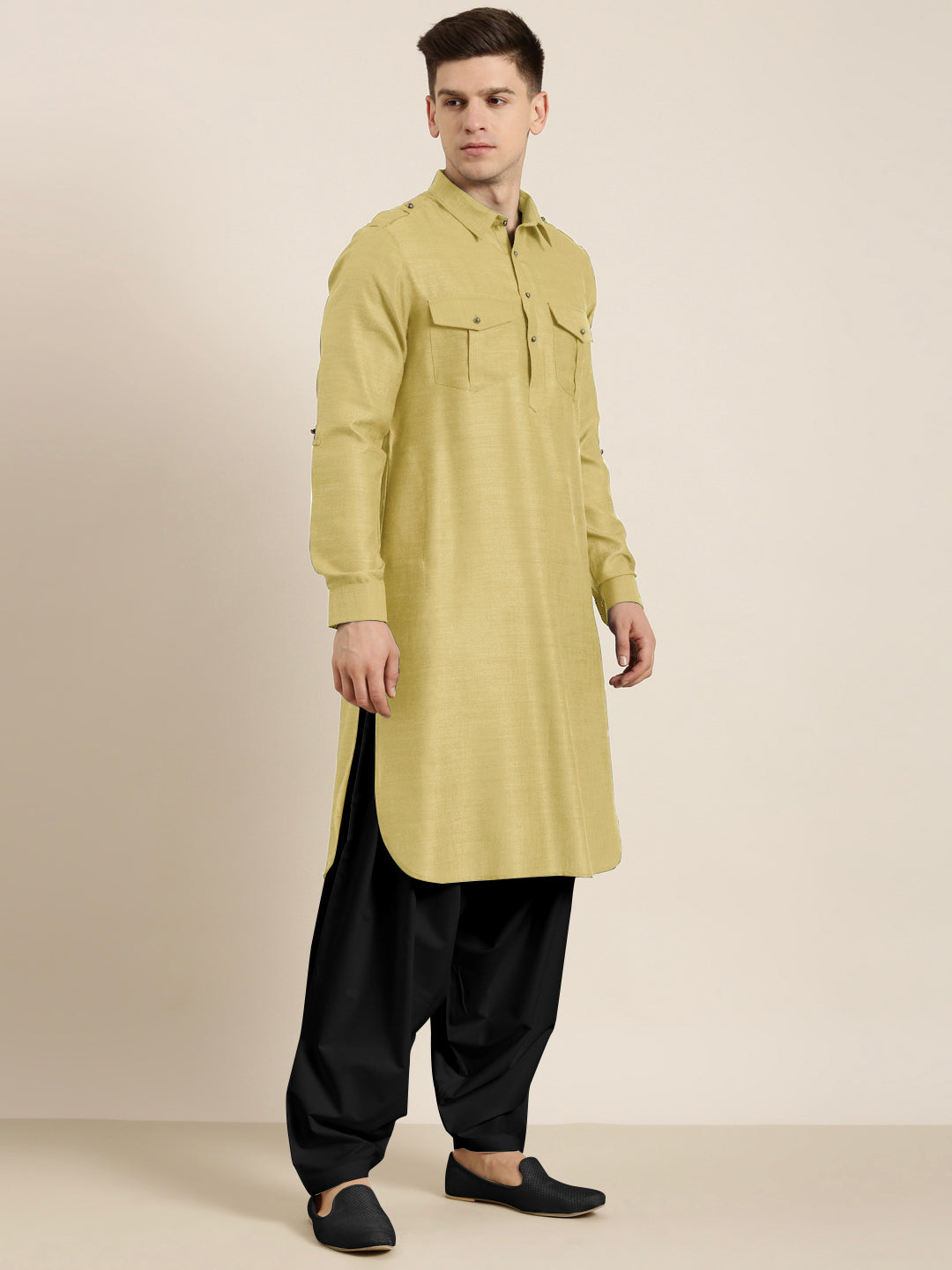 Greenish Beige cotton Pathani with Salwar