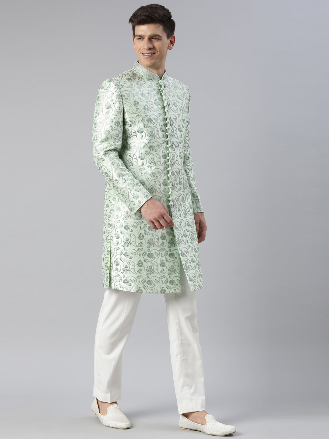 Light Green Embroidered  Indowestern