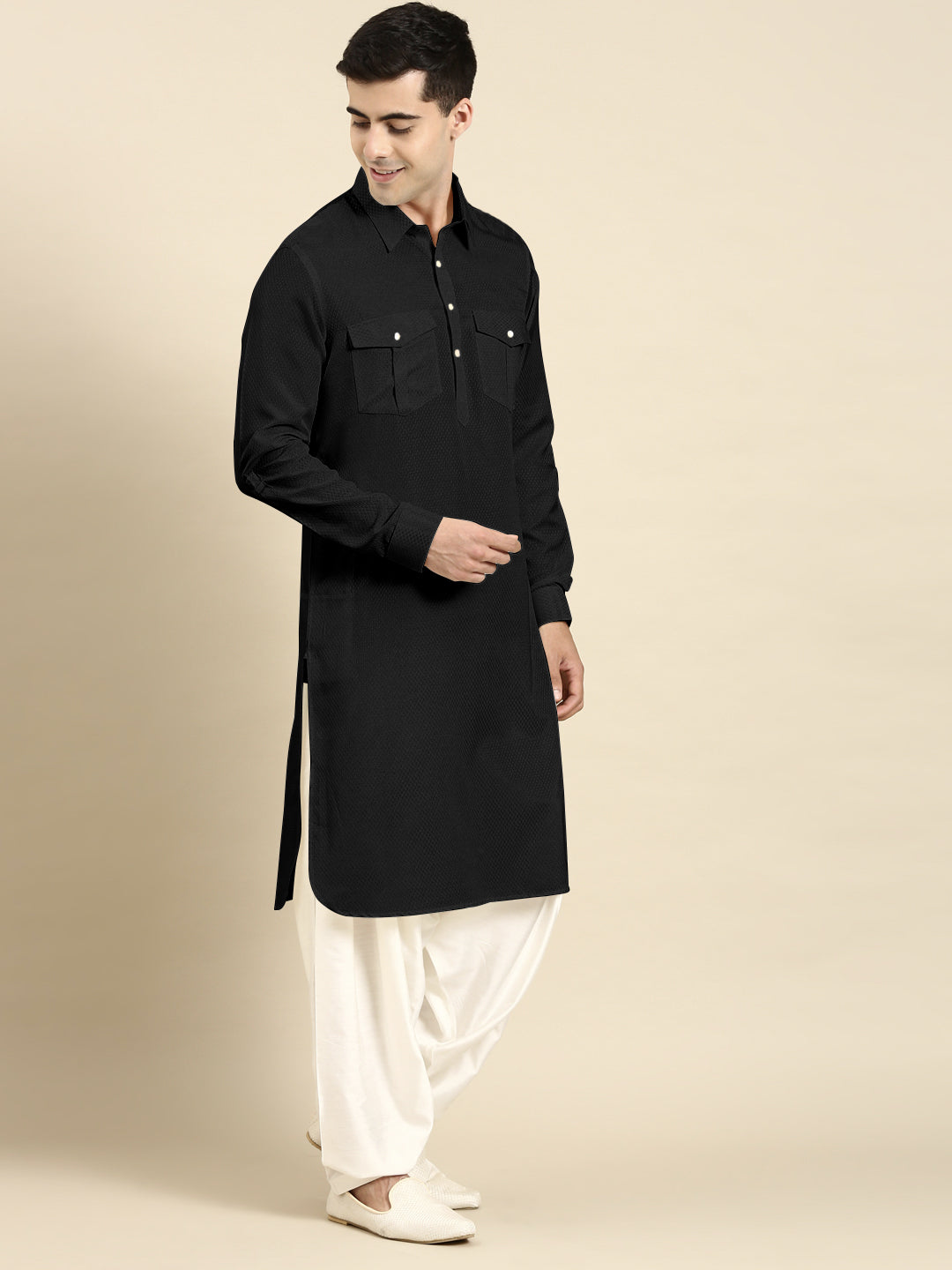 Black Cotton Pathani with Salwar