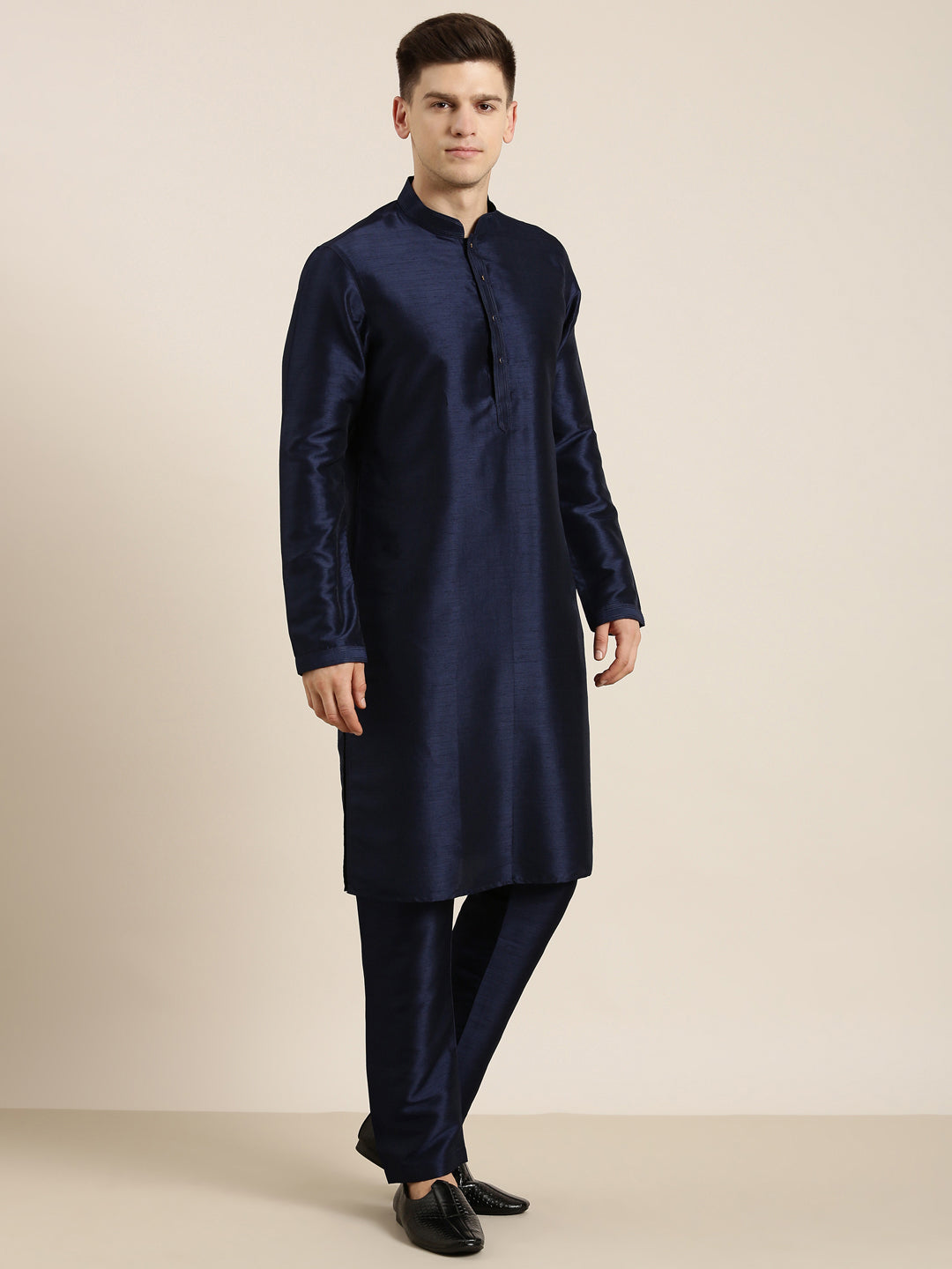 Navy Embroidered Jacket Kurta Set