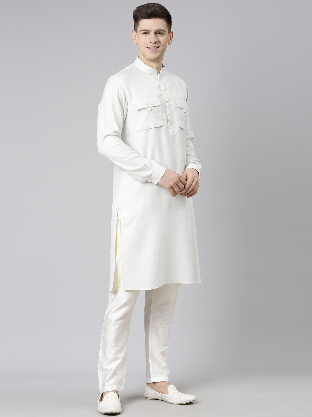 Off White Pathani Kurta Set