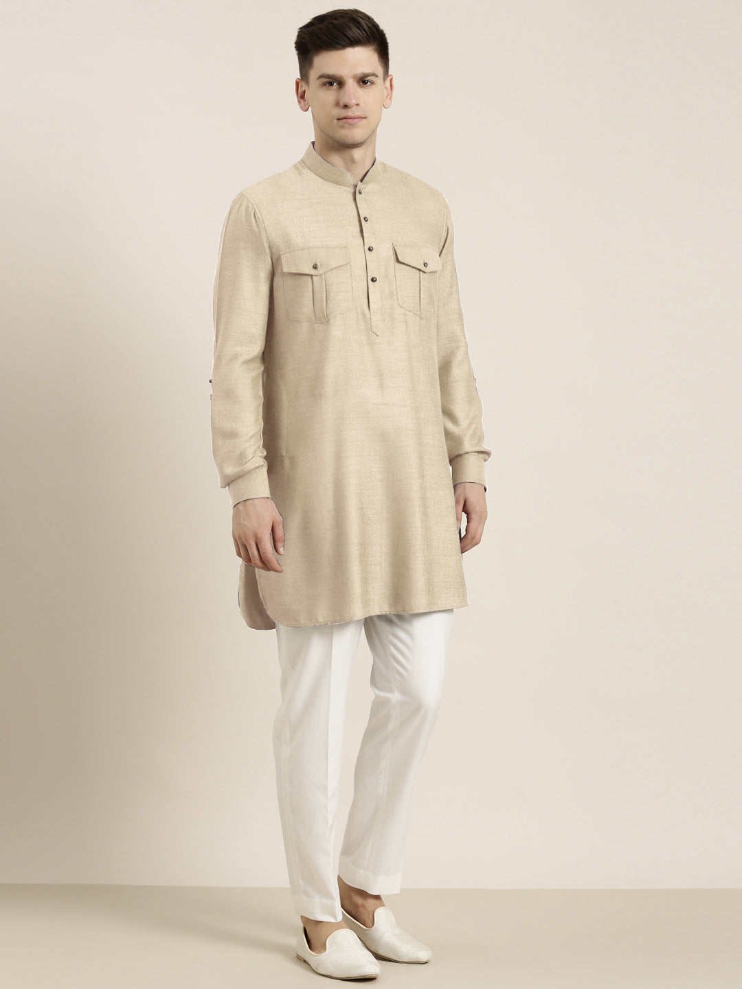 Beige cotton Short Pathani