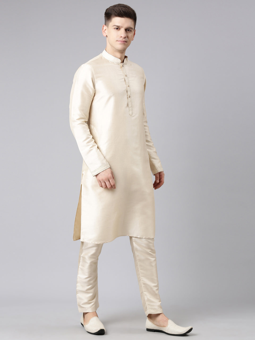 Ivory Gold Jacquard Jacket With Ivory Kurta