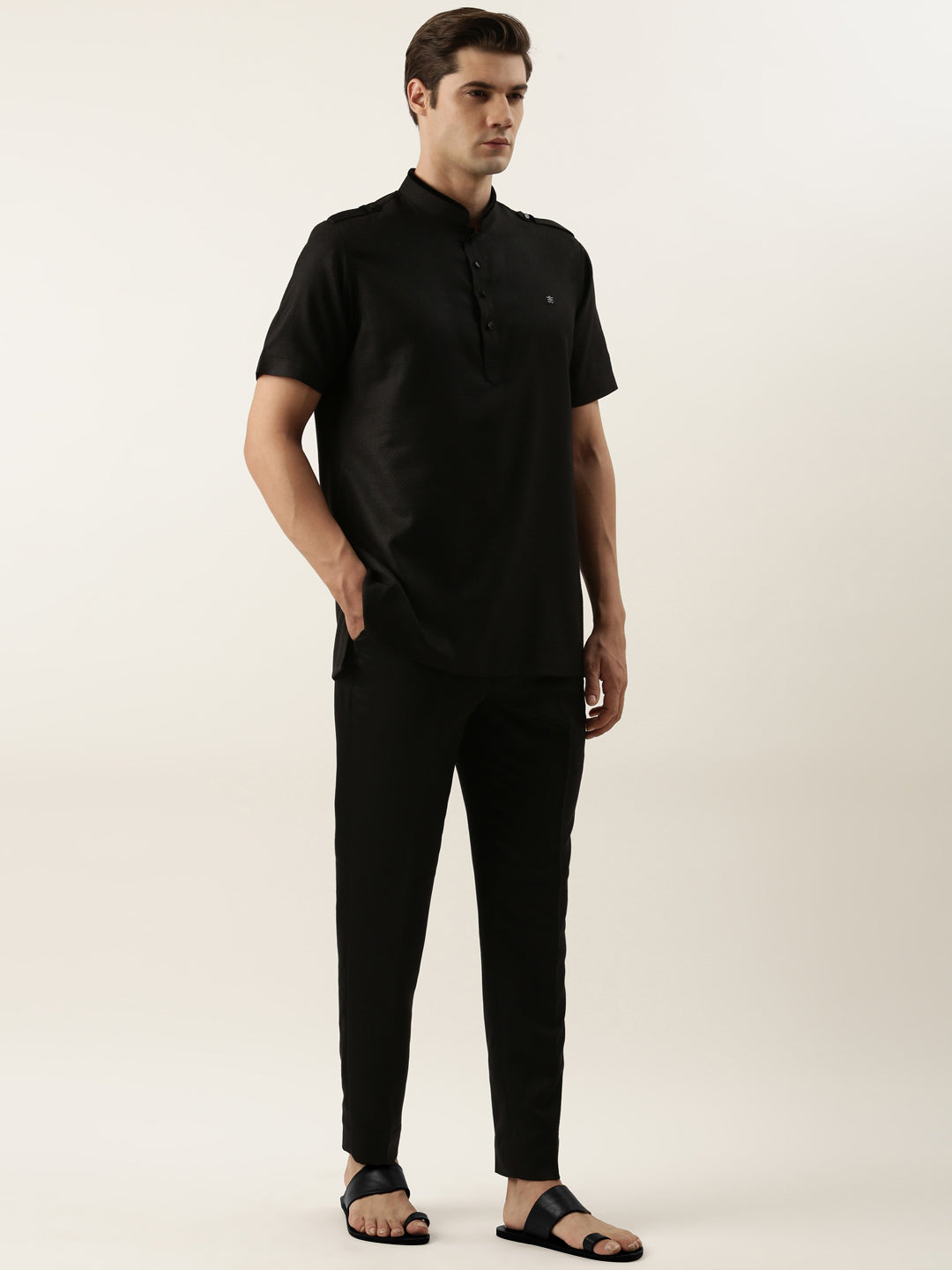 Black Fine Cotton Short Kurta