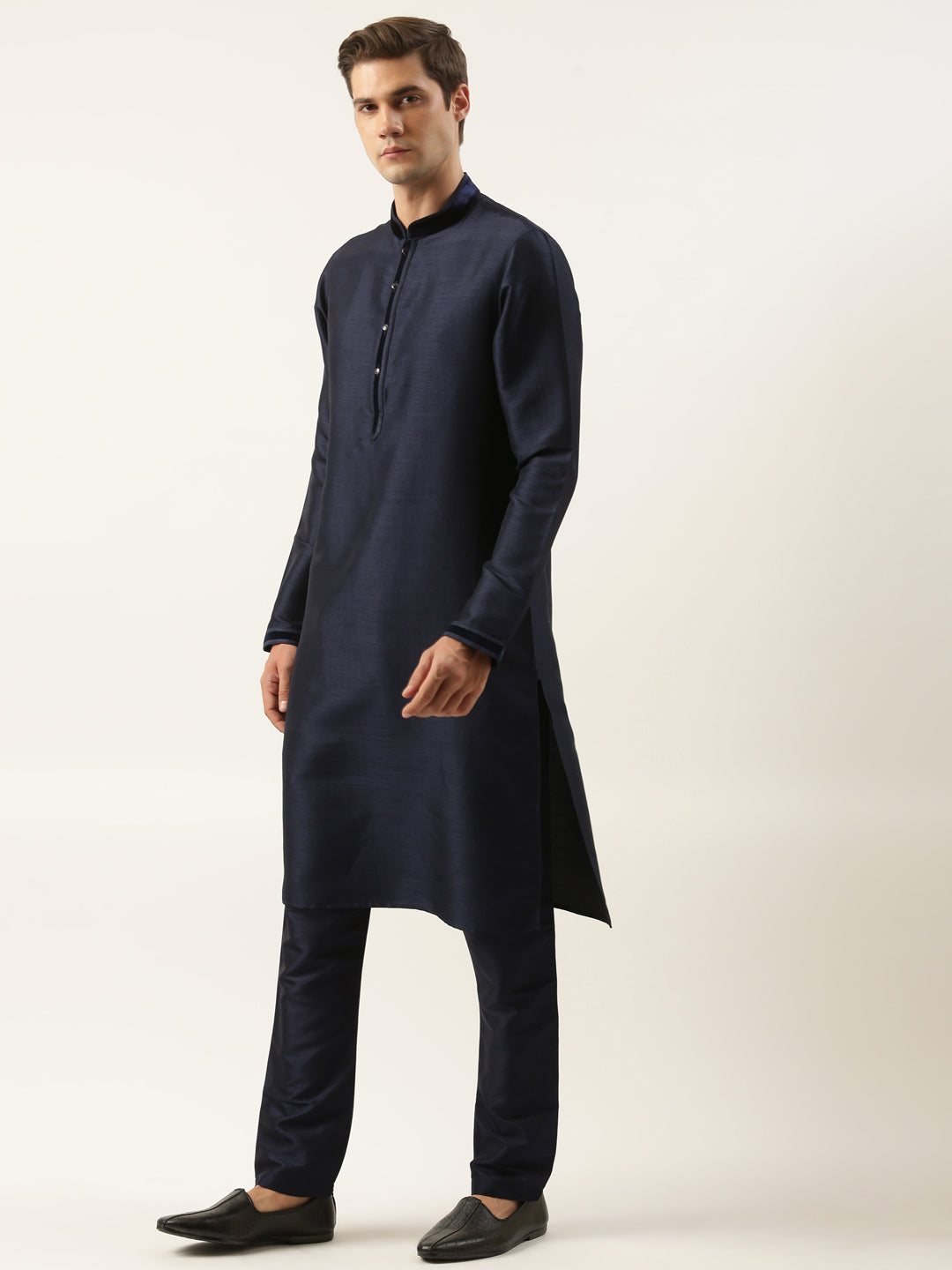 Navy Embroidered Jacket Kurta Set