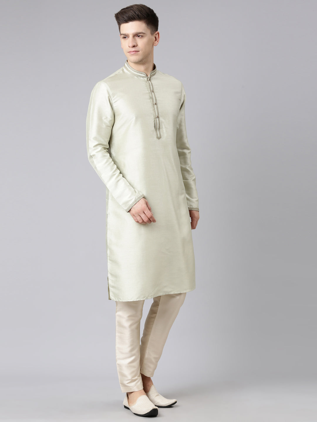 Pistachio Silk Embroidery Kurta Set