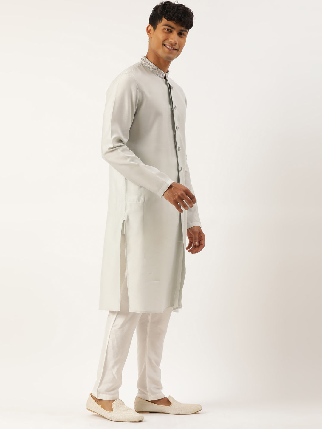 Light Blue Embriodered Indowestern With Kutra