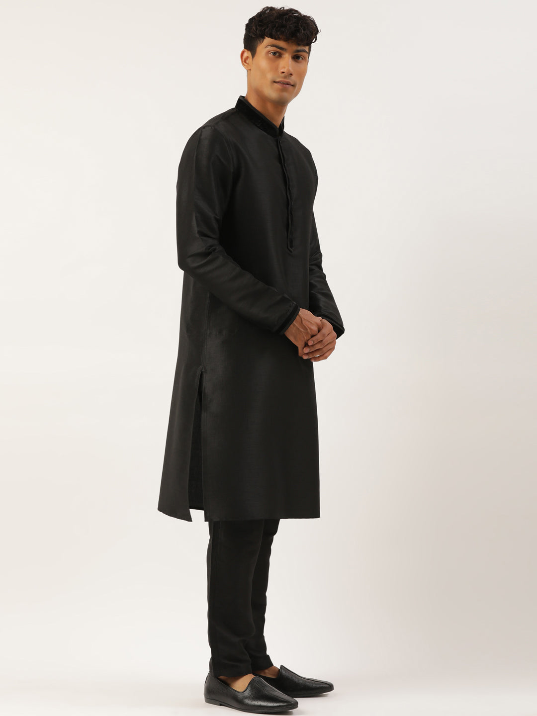 Black Velvet Embroidered Layered Indowestern