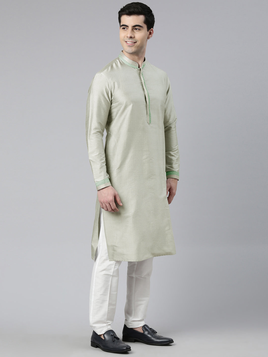 Green Chanderi Booti Jacket With Kurta Set