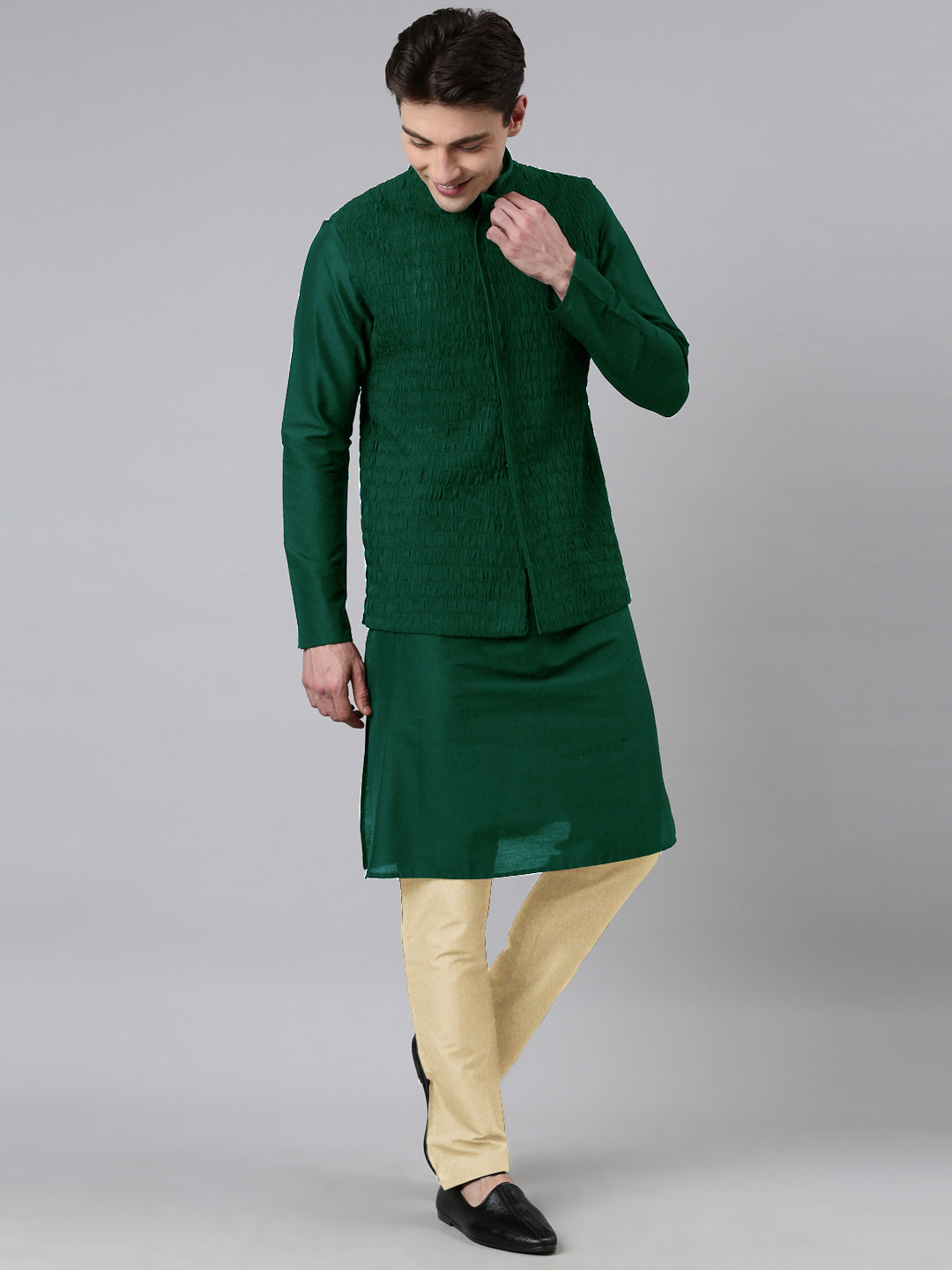 Green Ruching Jacket Kurta Set