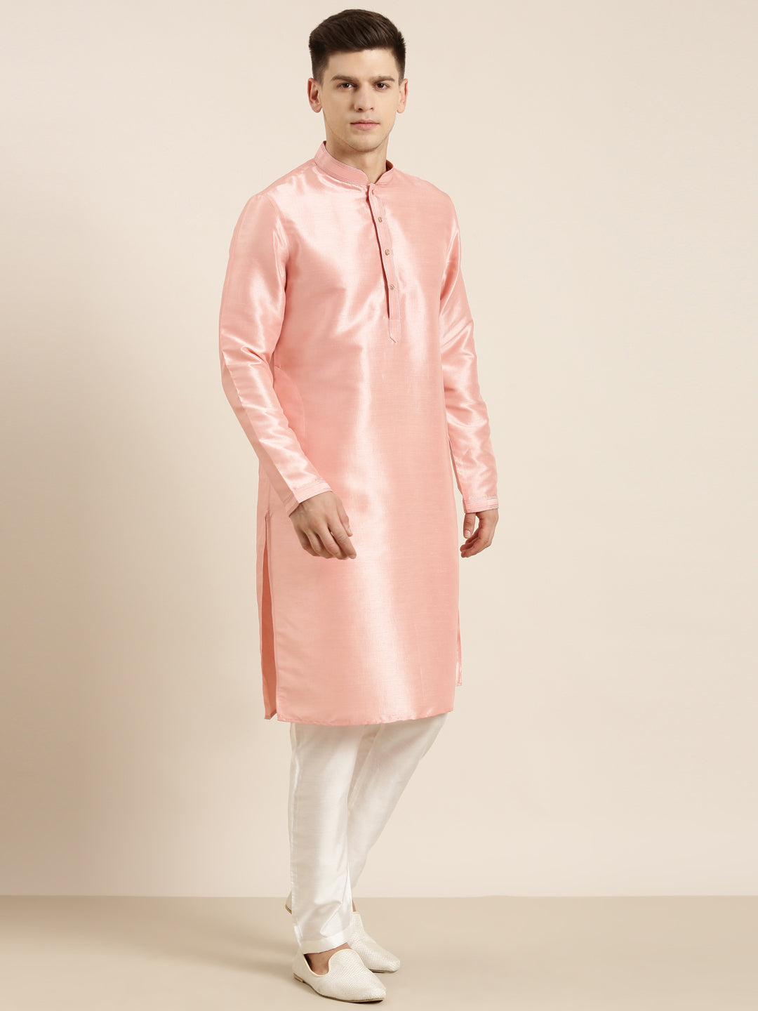 Peach Jacquard Jacket Kurta Set