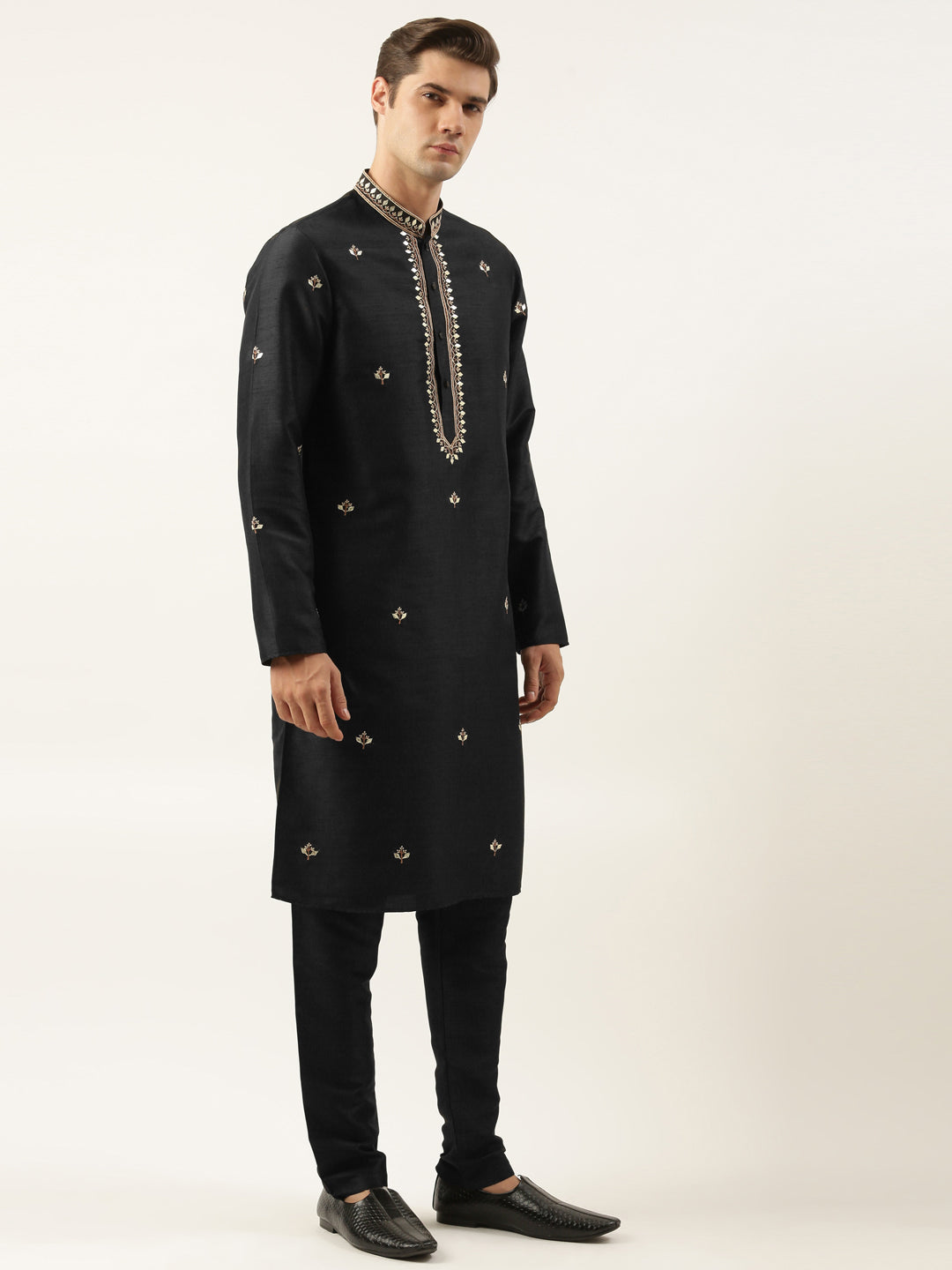 Black Silk Gota Embroidered Kurta Set