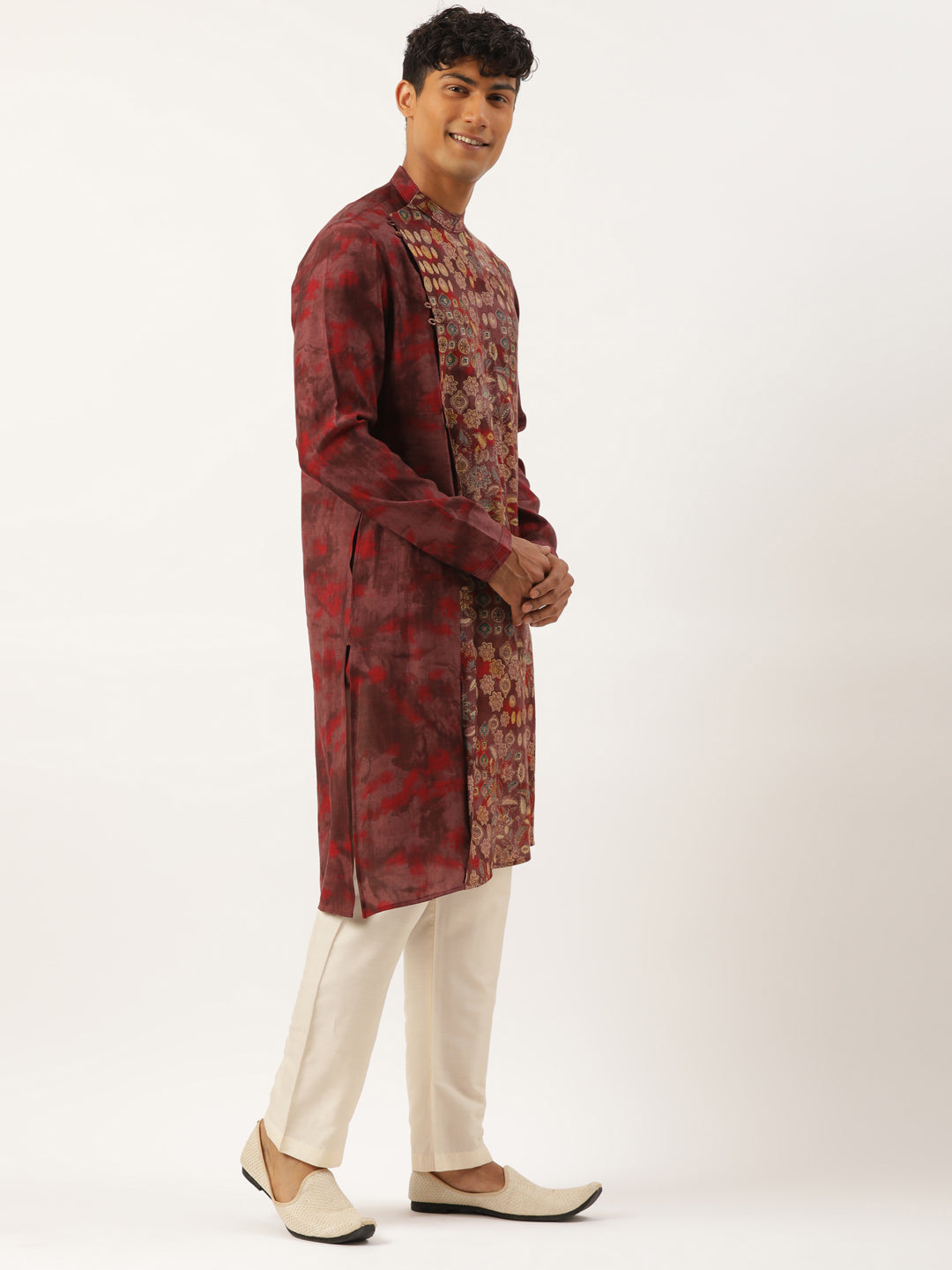 Maroon Printed Angrakha Kurta Set