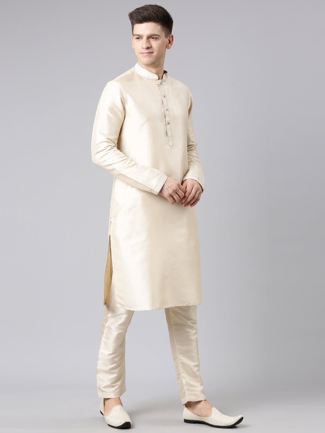 Teal Blue Jacket With Cream Kurta Set