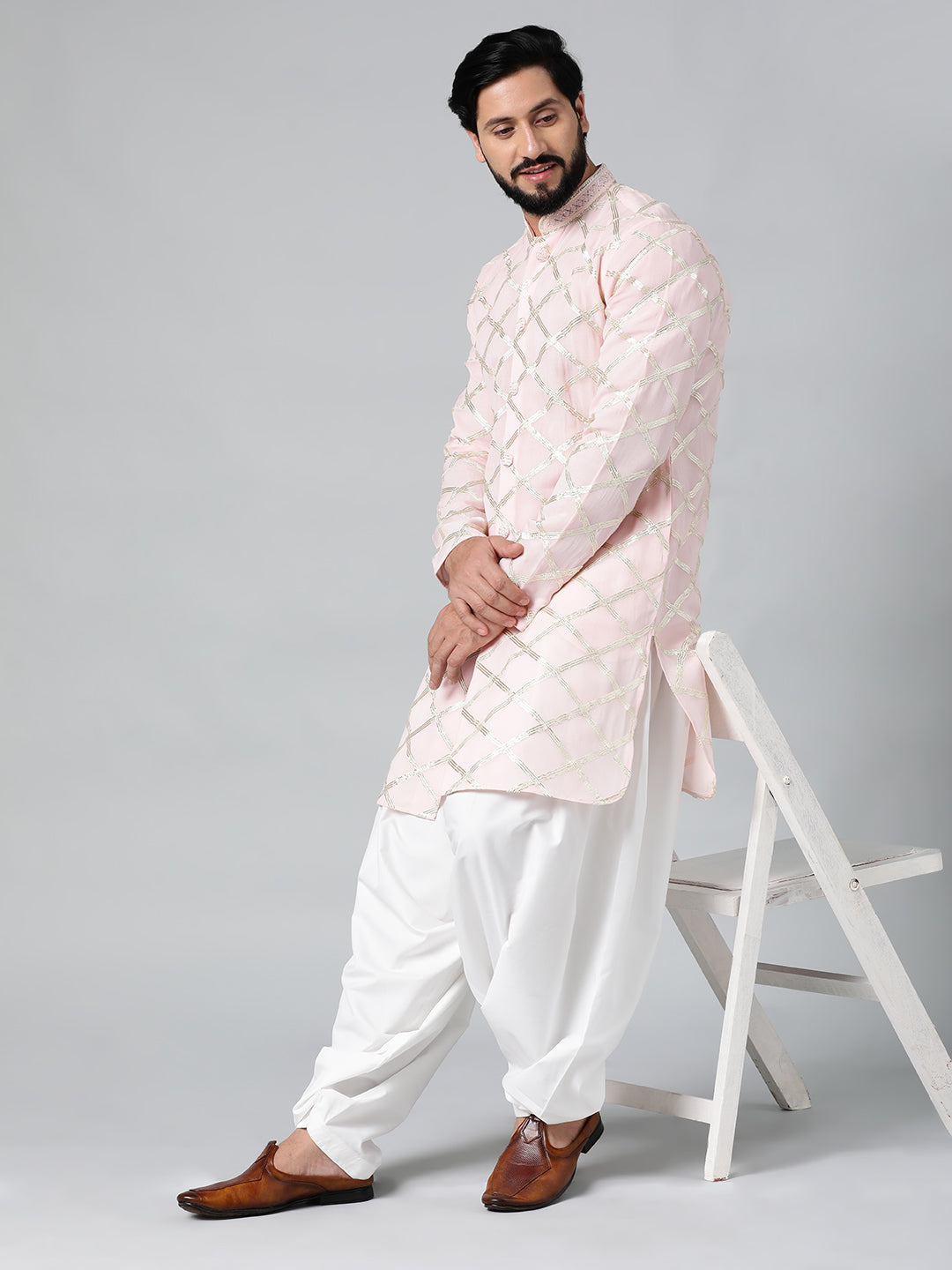 Baby Pink Gota Embroidery Kurta Set