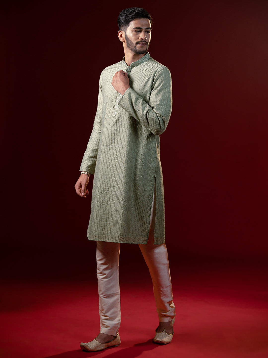 Greenish Grey Embroidered Kurta Set