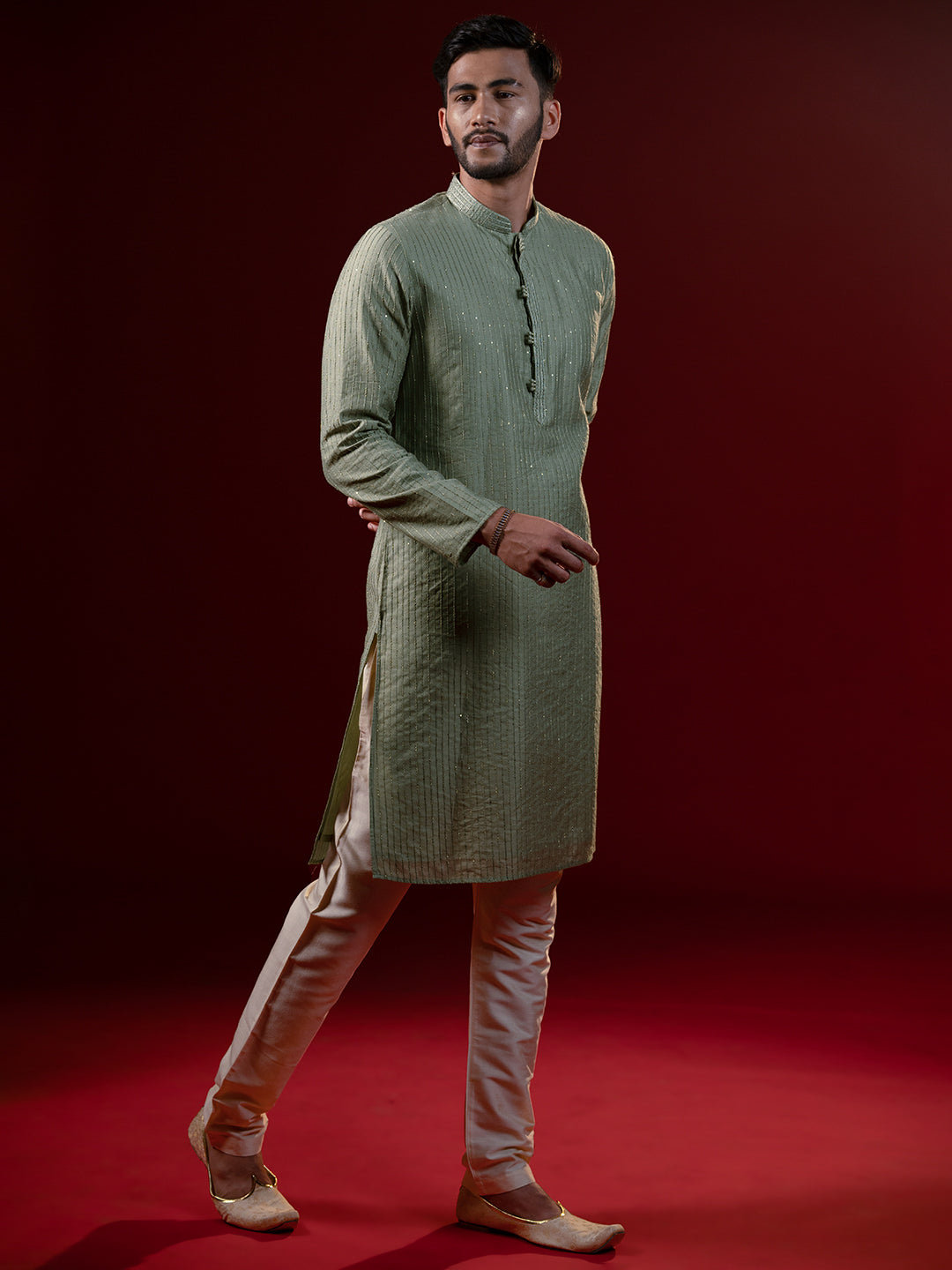 Greenish Grey Embroidered Kurta Set