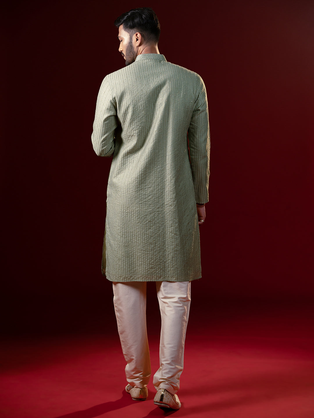 Greenish Grey Embroidered Kurta Set