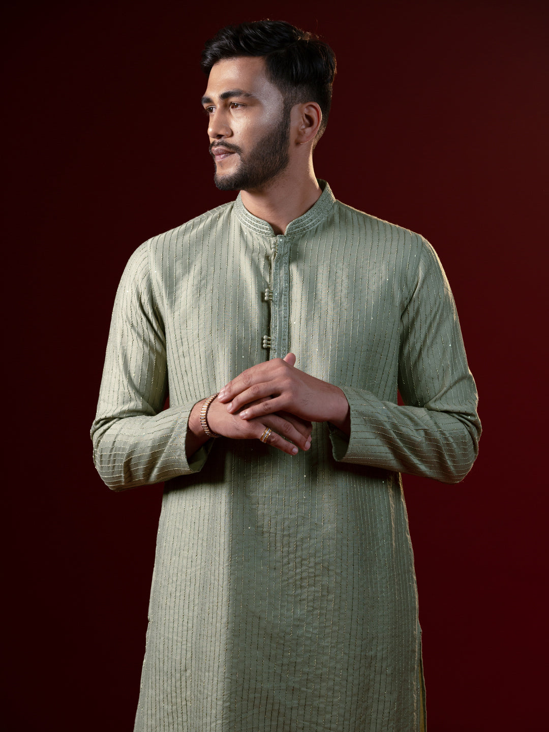 Greenish Grey Embroidered Kurta Set