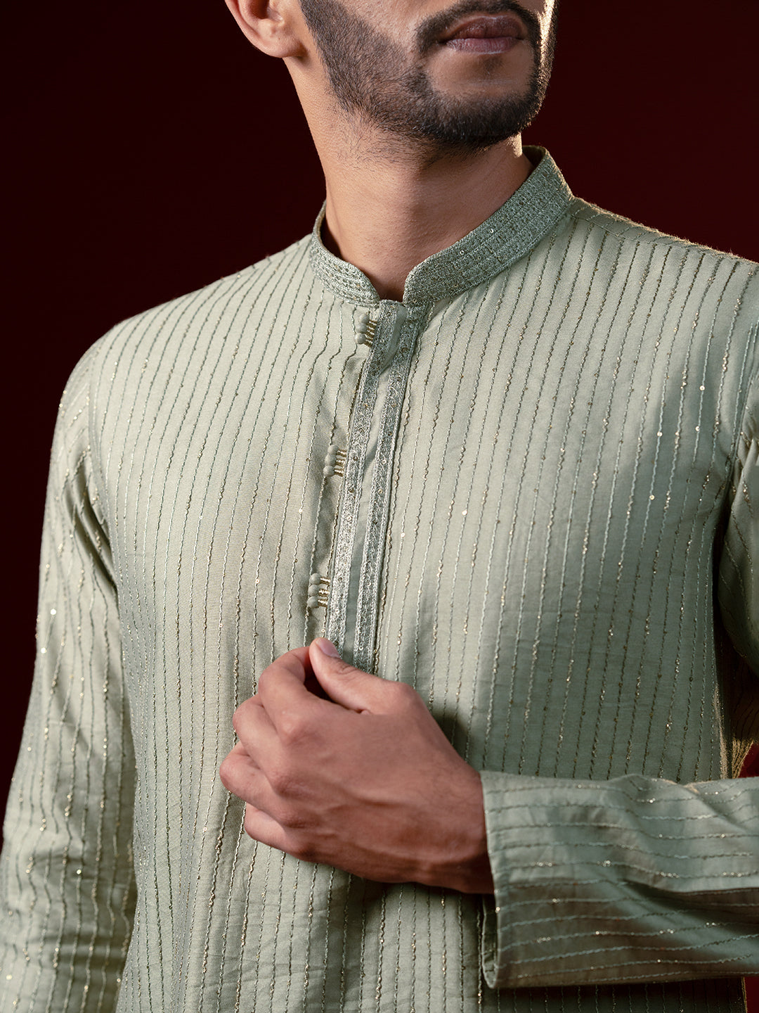 Greenish Grey Embroidered Kurta Set